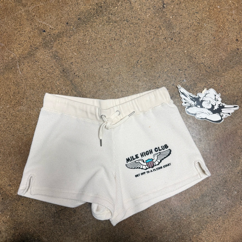 Boys Lie Mile High Club Shorts Spread Your Wings Thermal Shorts Vintage White